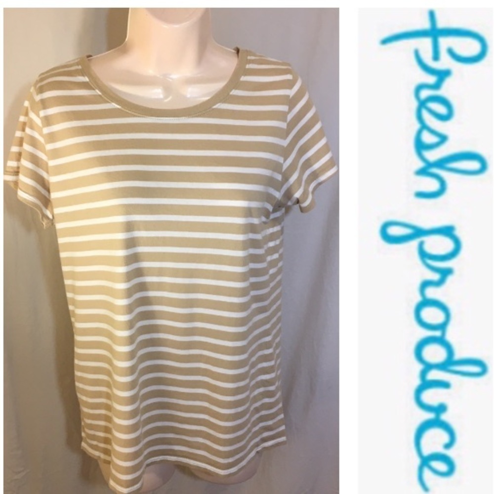 Fresh Produce short sleeve stripe tee size Small beige/white